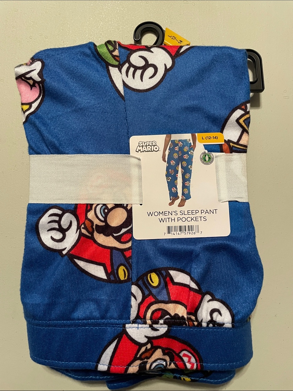 Nintendo Super Mario Blue Pajama Bottoms with Character Print large 12/14 NWT